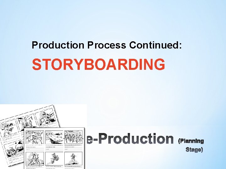 Production Process Continued: STORYBOARDING * 