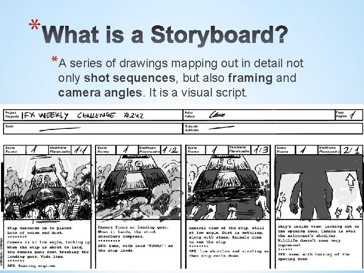 * *A series of drawings mapping out in detail not only shot sequences, but