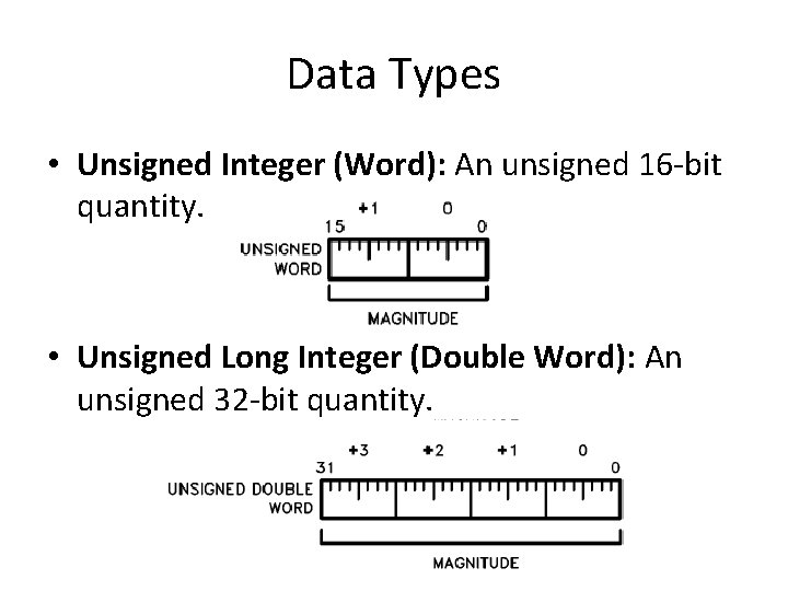 Data Types • Unsigned Integer (Word): An unsigned 16 -bit quantity. • Unsigned Long