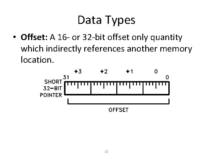 Data Types • Offset: A 16 - or 32 -bit offset only quantity which Data Types • Offset: A 16 - or 32 -bit offset only quantity which