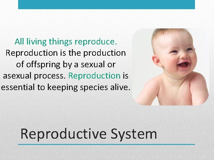 All living things reproduce. Reproduction is the production of offspring by a sexual or