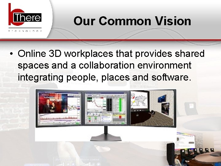 Our Common Vision • Online 3 D workplaces that provides shared spaces and a