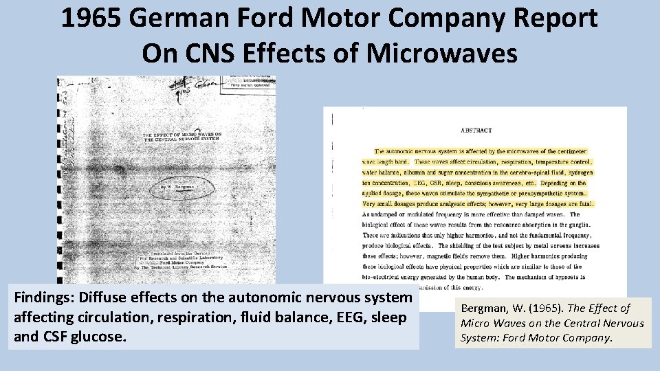 1965 German Ford Motor Company Report On CNS Effects of Microwaves Findings: Diffuse effects