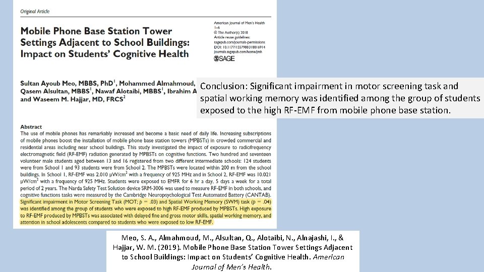 Conclusion: Significant impairment in motor screening task and spatial working memory was identified among
