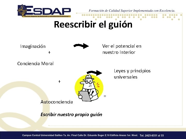 Reescribir el guión Imaginación Ver el potencial en nuestro Interior + Conciencia Moral Leyes