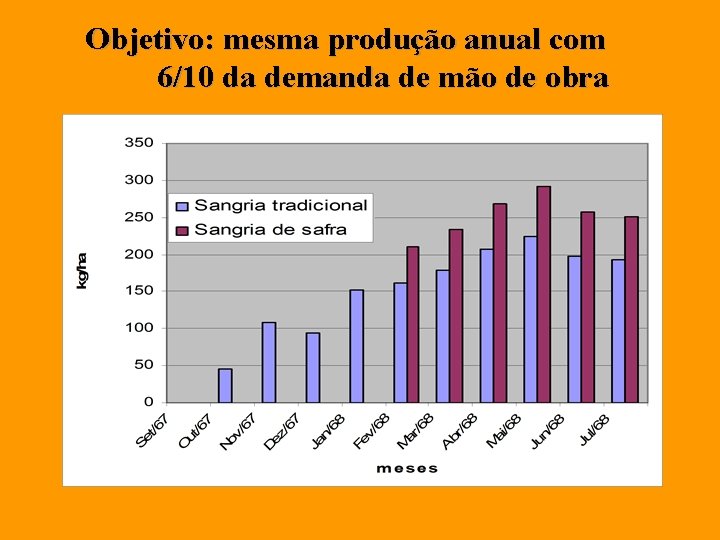 Objetivo: mesma produção anual com 6/10 da demanda de mão de obra 