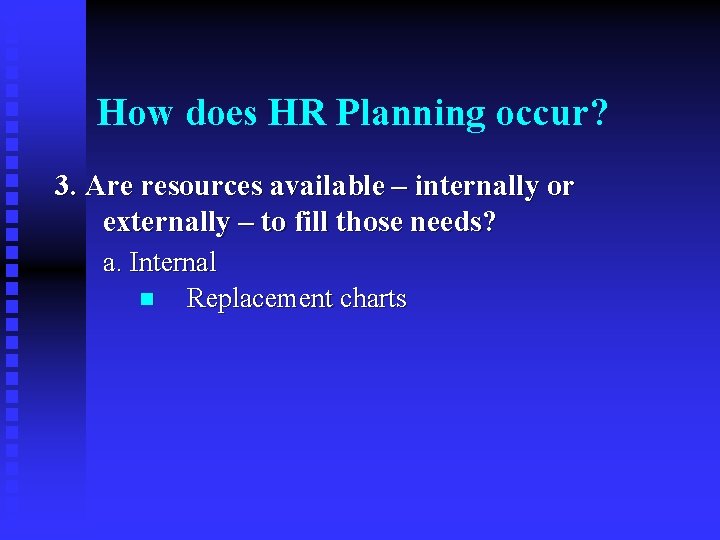 How does HR Planning occur? 3. Are resources available – internally or externally –