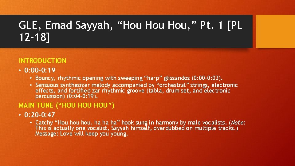 GLE, Emad Sayyah, “Hou Hou, ” Pt. 1 [PL 12 -18] INTRODUCTION • 0: