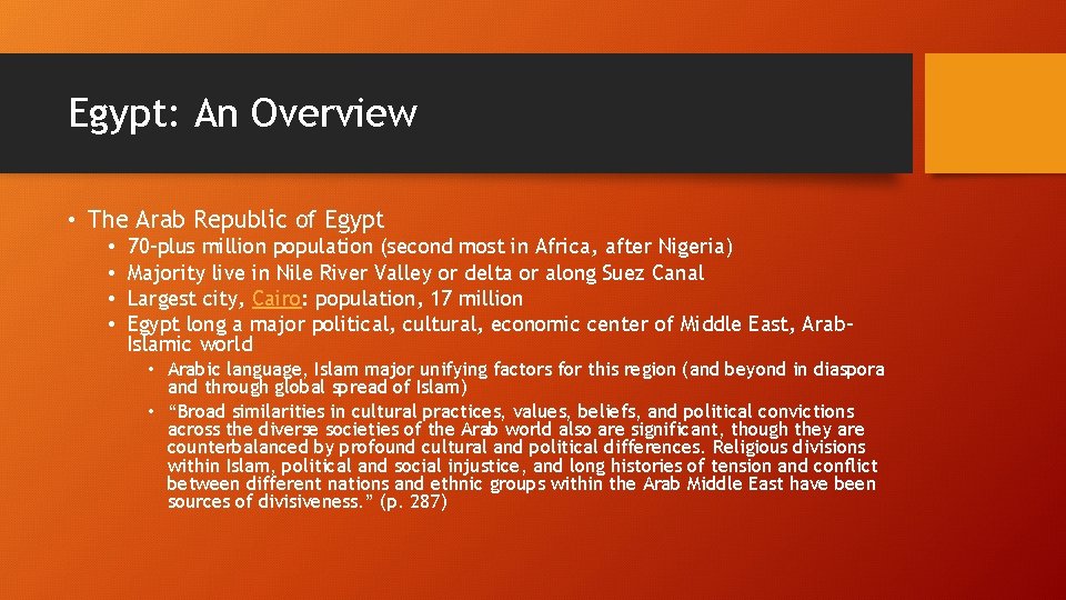 Egypt: An Overview • The Arab Republic of Egypt • • 70 -plus million