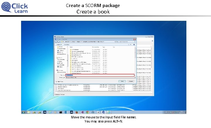 Create a SCORM package Create a book Move the mouse to the input field