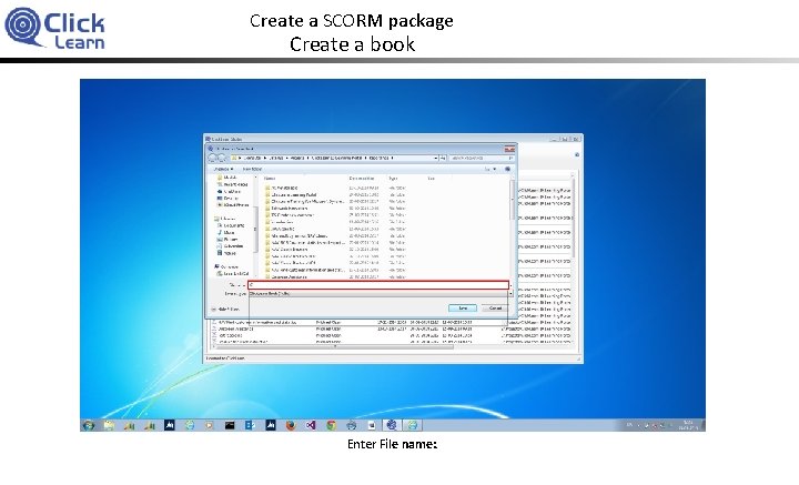 Create a SCORM package Create a book Enter File name: . 