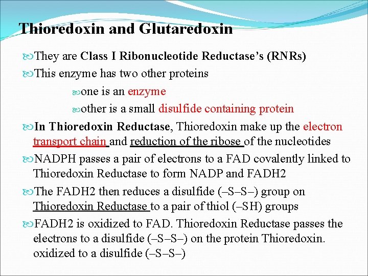 Thioredoxin and Glutaredoxin They are Class I Ribonucleotide Reductase’s (RNRs) This enzyme has two