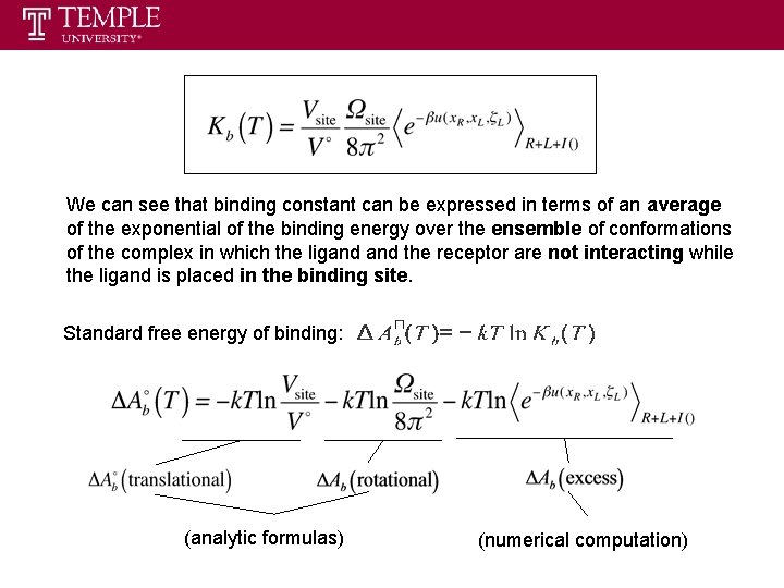 We can see that binding constant can be expressed in terms of an average