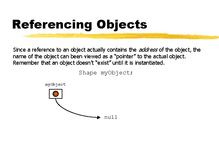 Referencing Objects Since a reference to an object actually contains the address of the