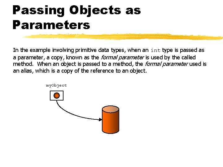 Passing Objects as Parameters In the example involving primitive data types, when an int