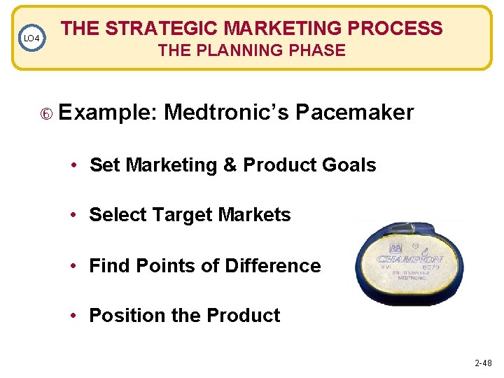 LO 4 THE STRATEGIC MARKETING PROCESS THE PLANNING PHASE Example: Medtronic’s Pacemaker • Set