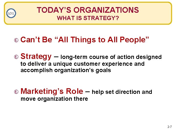 LO 1 TODAY’S ORGANIZATIONS Can’t WHAT IS STRATEGY? Be “All Things to All People”