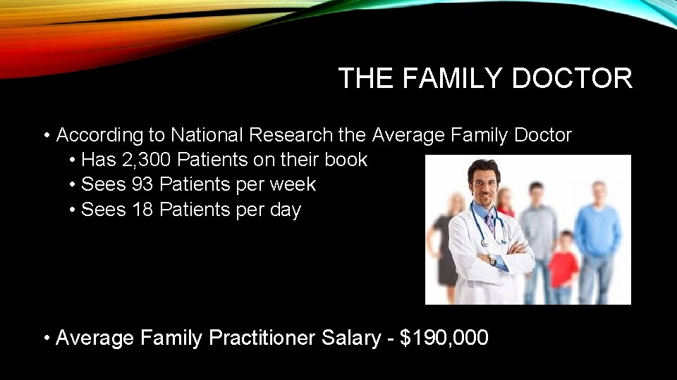 THE FAMILY DOCTOR • According to National Research the Average Family Doctor • Has
