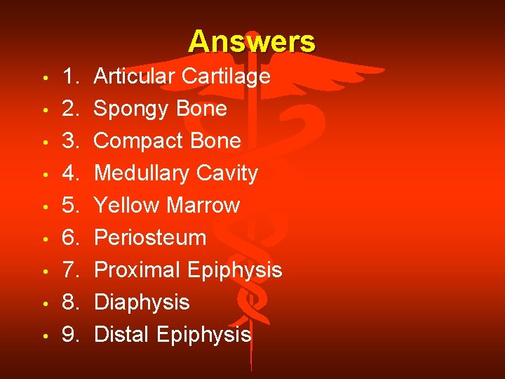 Answers • • • 1. 2. 3. 4. 5. 6. 7. 8. 9. Articular