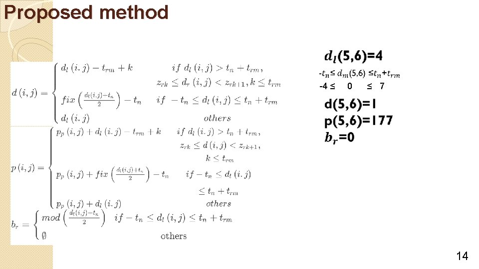 Proposed method -4 ≤ 0 ≤ 7 14 