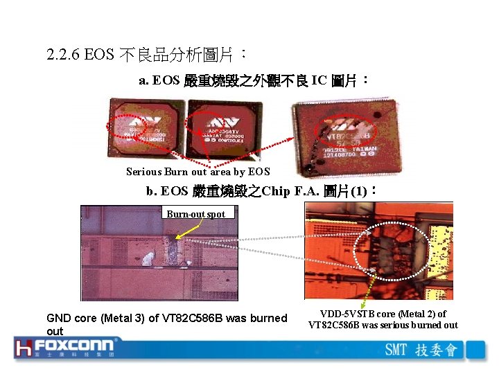 2. 2. 6 EOS 不良品分析圖片： a. EOS 嚴重燒毀之外觀不良 IC 圖片： Serious Burn out area