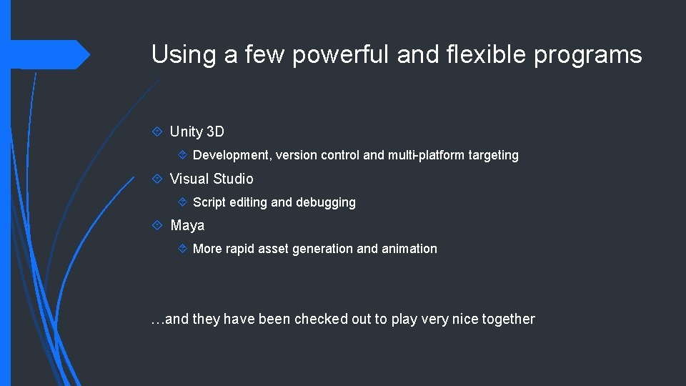 Using a few powerful and flexible programs Unity 3 D Development, version control and