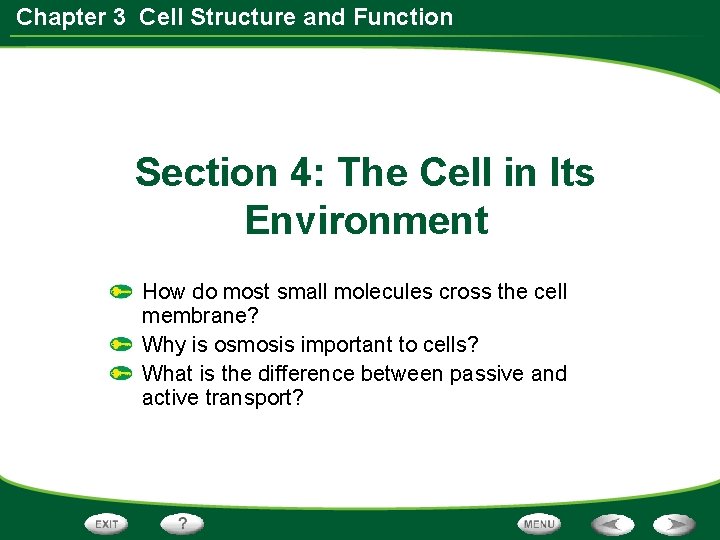 Chapter 3 Cell Structure and Function Section 4: The Cell in Its Environment How Chapter 3 Cell Structure and Function Section 4: The Cell in Its Environment How