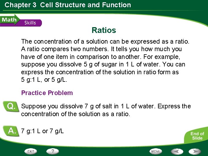 Chapter 3 Cell Structure and Function Ratios The concentration of a solution can be Chapter 3 Cell Structure and Function Ratios The concentration of a solution can be