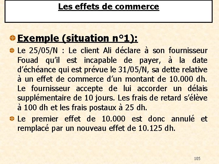 Les effets de commerce Exemple (situation n° 1): Le 25/05/N : Le client Ali