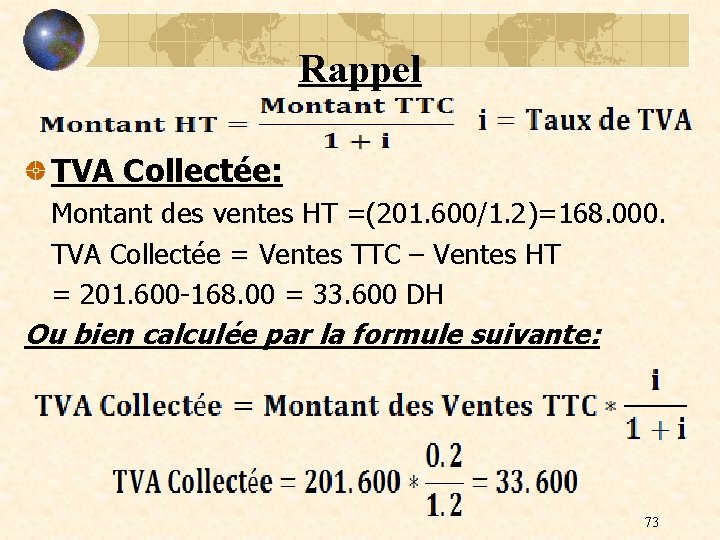 Rappel TVA Collectée: Montant des ventes HT =(201. 600/1. 2)=168. 000. TVA Collectée =