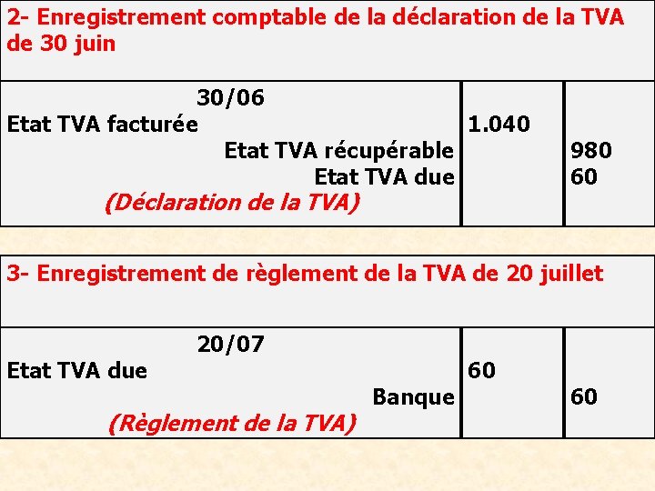 2 - Enregistrement comptable de la déclaration de la TVA de 30 juin 30/06