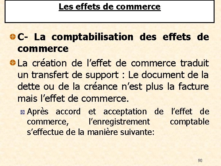 Les effets de commerce C- La comptabilisation des effets de commerce La création de