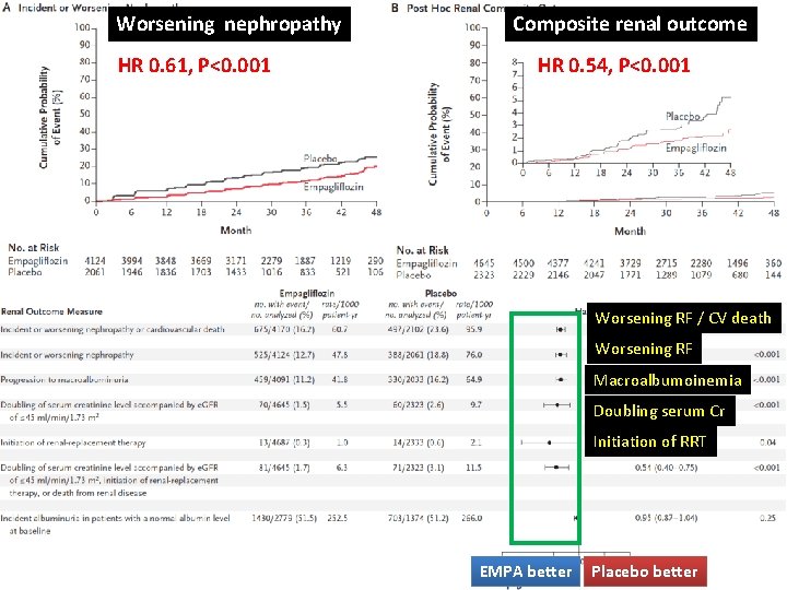 Worsening nephropathy HR 0. 61, P<0. 001 Composite renal outcome HR 0. 54, P<0.