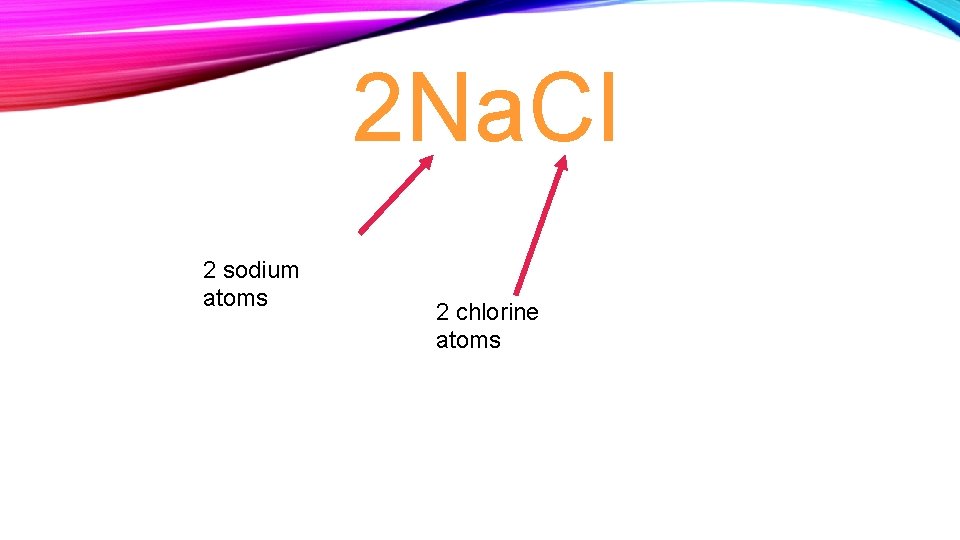 2 Na. Cl 2 sodium atoms 2 chlorine atoms 