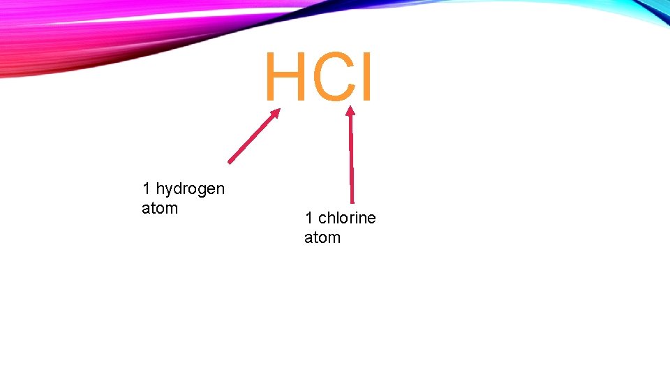 HCl 1 hydrogen atom 1 chlorine atom 