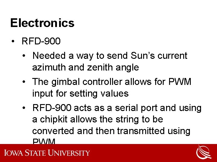 Electronics • RFD-900 • Needed a way to send Sun’s current azimuth and zenith