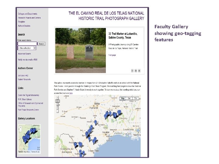 Faculty Gallery showing geo-tagging features 