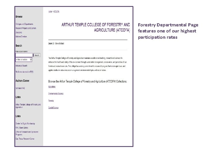 Forestry Departmental Page features one of our highest participation rates 