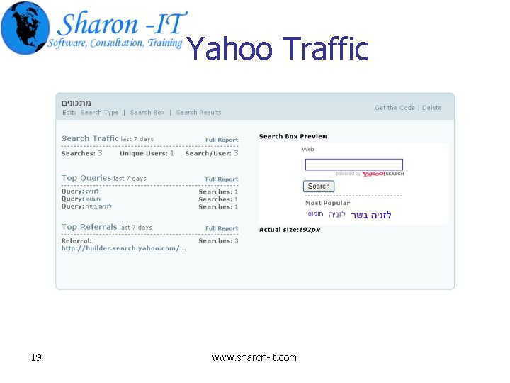Yahoo Traffic 19 www. sharon-it. com 