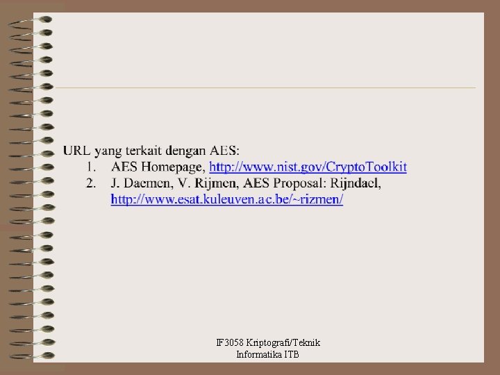 IF 3058 Kriptografi/Teknik Informatika ITB 