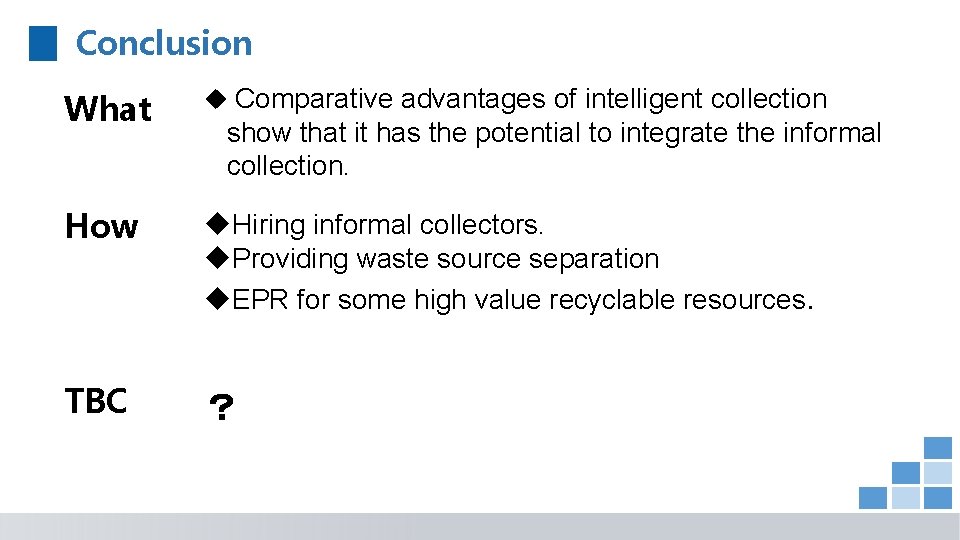 Conclusion What u Comparative advantages of intelligent collection How u. Hiring informal collectors. u.
