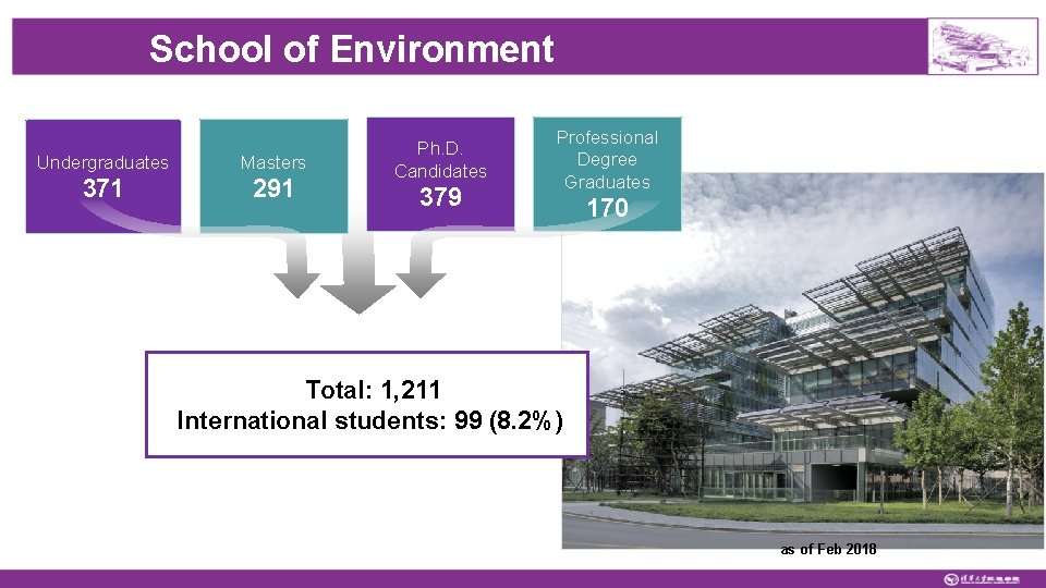 School of Environment Undergraduates Masters 371 291 Ph. D. Candidates 379 Professional Degree Graduates