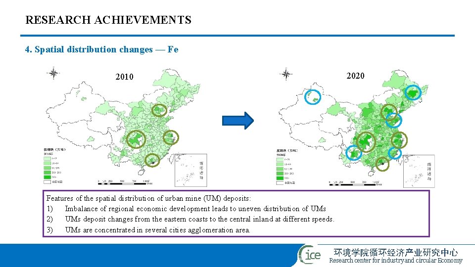 RESEARCH ACHIEVEMENTS 4. Spatial distribution changes — Fe 2020 2010 Features of the spatial