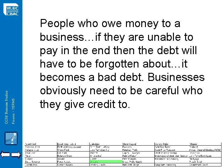 GCSE Business Studies Finance - TERMS People who owe money to a business…if they