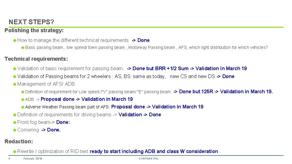 NEXT STEPS? Polishing the strategy: How to manage the different technical requirements -> Done