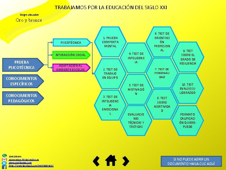 TRABAJAMOS POR LA EDUCACIÓN DEL SIGLO XXI Grupo educativo Oro y bronce PSICOTÉCNICA 1.