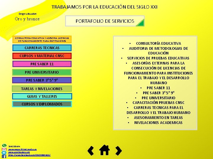 TRABAJAMOS POR LA EDUCACIÓN DEL SIGLO XXI Grupo educativo Oro y bronce CONSULTORIA EDUCATIVA