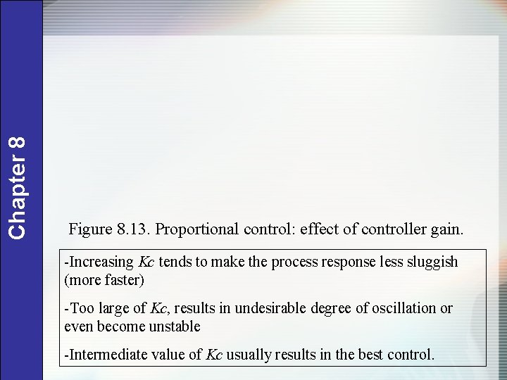 Chapter 8 Figure 8. 13. Proportional control: effect of controller gain. -Increasing Kc tends