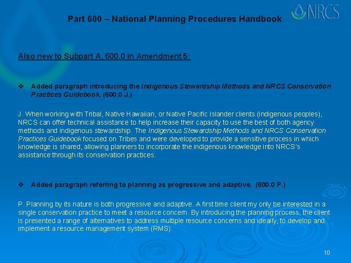 Part 600 – National Planning Procedures Handbook Also new to Subpart A, 600. 0