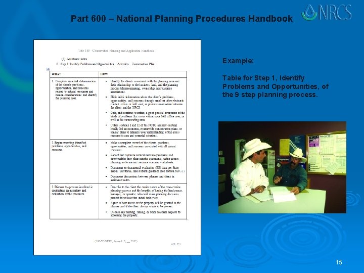 Part 600 – National Planning Procedures Handbook Example: Table for Step 1, Identify Problems